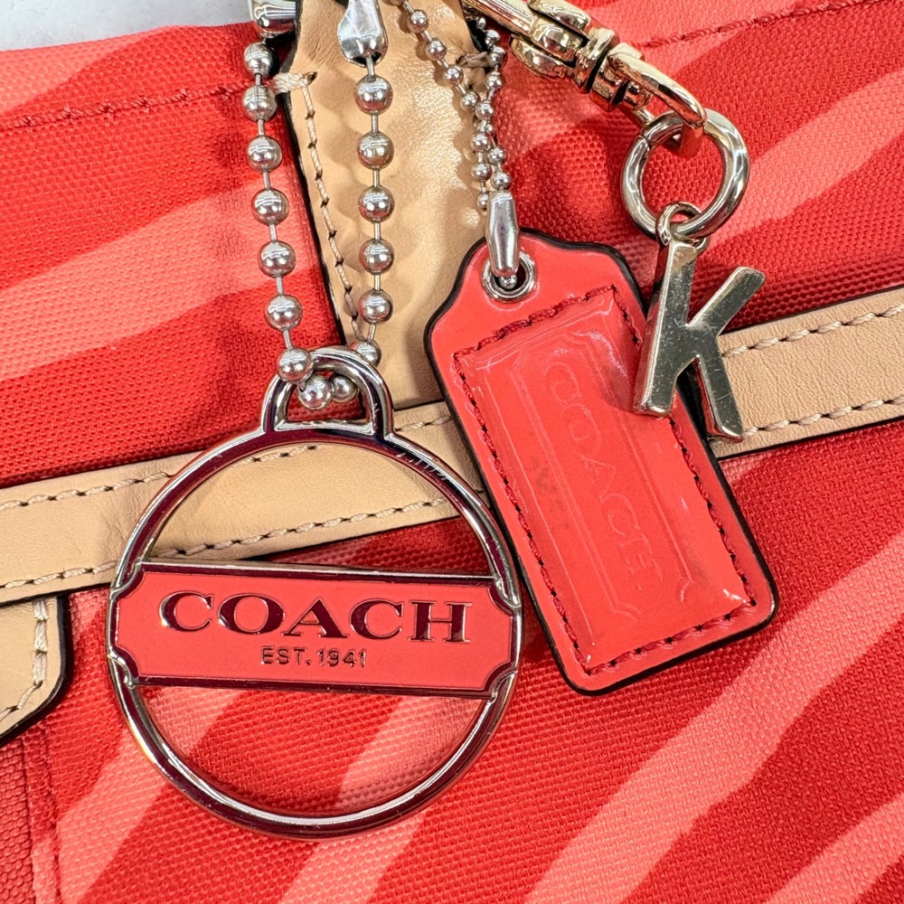 Coach Shoulder Bag Red Zebra Print Canvas Peach Orange Y2K Stefani Charm Tag 90s - Picture 2 of 16